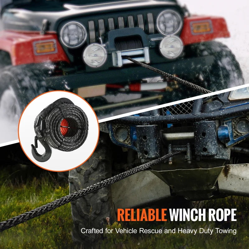 Heavy Duty Synthetic Winch Rope 50ft Line with Forged Hook for ATV Off-Road Vehicles