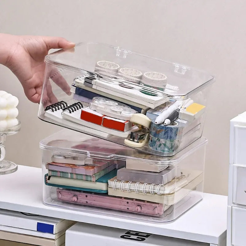 Stackable Plastic Storage Box with Flip Top Lid for Office and Home Organization