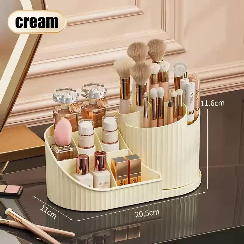 360° Rotating Makeup Organizer with Brush Holder - Large Cosmetic Storage for Skincare Perfumes & Lotions