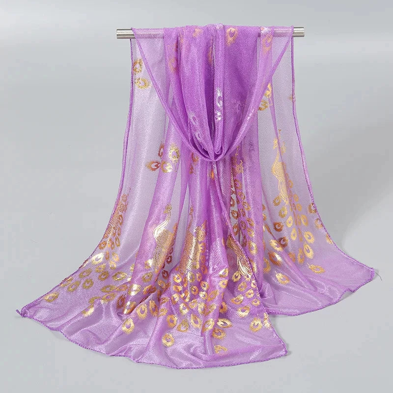 Peacock Bronzing Scarf Women’s Lightweight Breathable Shawl Travel Beach Wrap