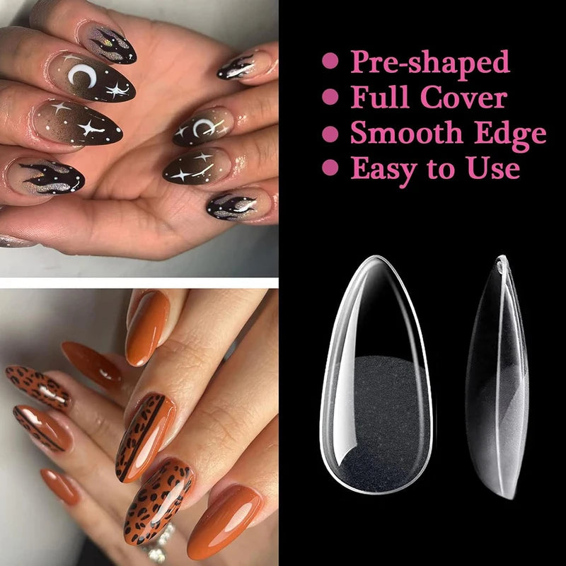 240PCS Almond False Nail Tips Set – Clear Matte DIY Nail Extensions for Home & Salon