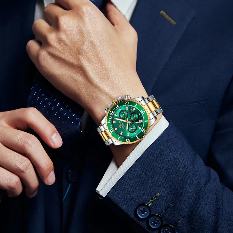Men's Multifunctional Quartz Watch - Luxury Water-Resistant Diver Style Stainless Steel Wristwatch