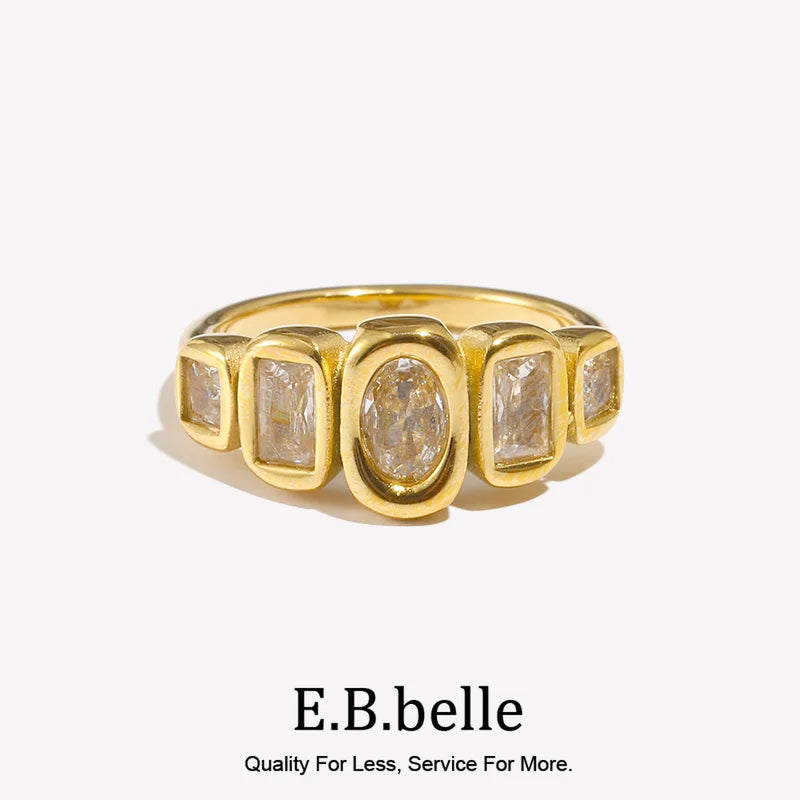 Geometric Zircon Ring 18K Gold Plated Hypoallergenic Jewelry for Women
