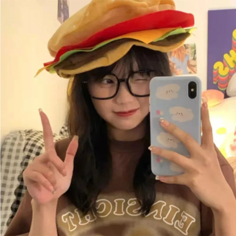 Cheeseburger Shaped Costume Hat for Women Halloween Party Food Beret Foodie Accessory