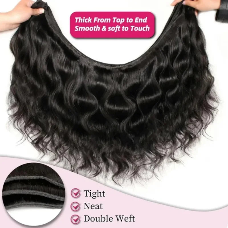 42 Inch Body Wave Human Hair Bundles - Natural Black Virgin Hair Extensions