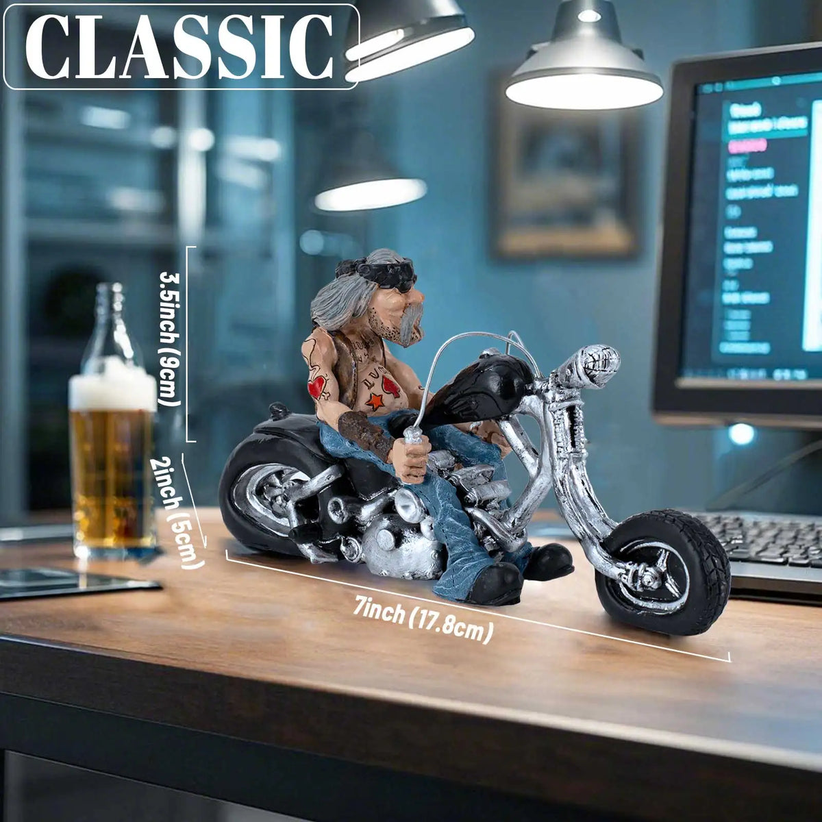 Funny Biker Resin Figurine – Motorcycle Rider Home Decor Statue, Desktop & Shelf Ornament