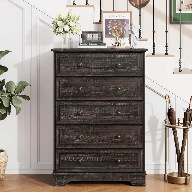 Farmhouse 5-Drawer Dresser Tall Cabinet for Bedroom Living Room Hallway Storage