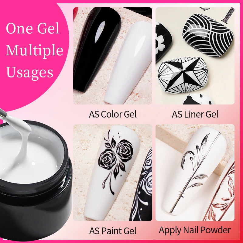 No Wipe Nail Painting Gel Set - White & Black UV LED Long Lasting 5g