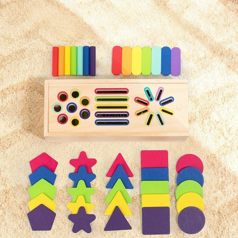 Wooden Shape Sorting Toy for Preschool - Educational Geometric Blocks Set