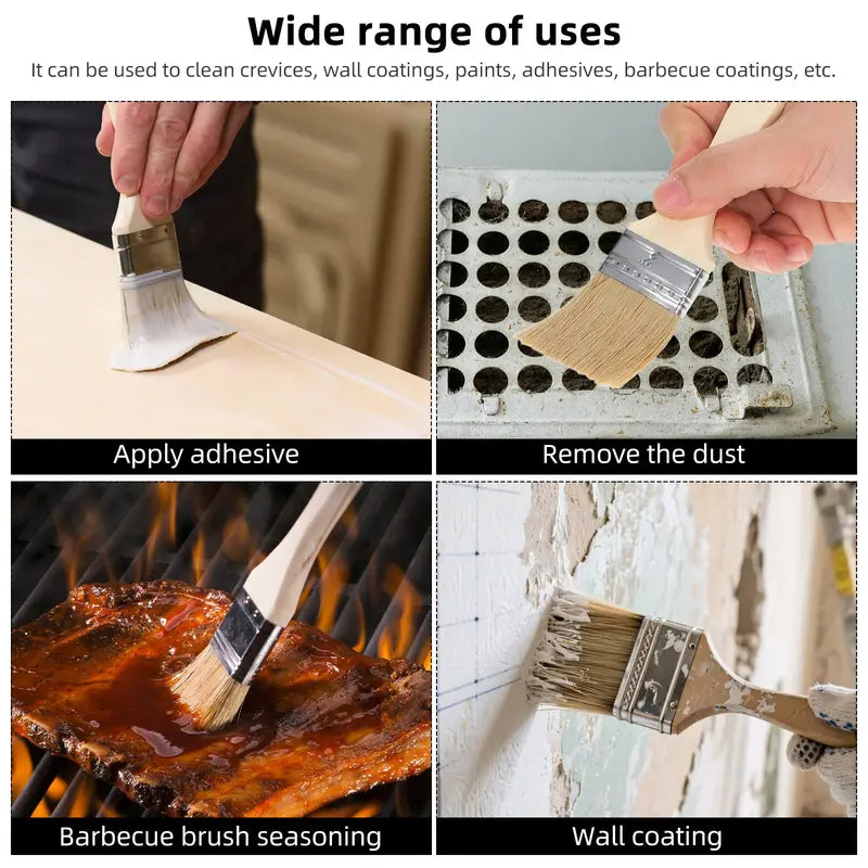 10 Pcs Wooden Handle Paint Brush Set - 2 Inch Fine Bristles Wall & Furniture Painting Tools