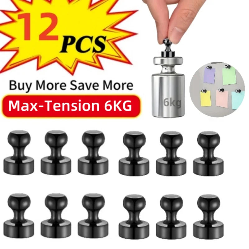 Magnetic Push Pins for Refrigerator & Whiteboard - Strong Neodymium Office & Kitchen Magnets