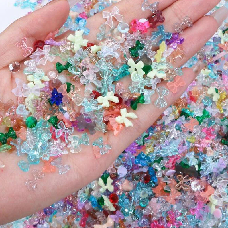 50g Mixed Resin Nail Art Charms - 3D Cartoon Shapes Rhinestones & Gems for DIY Manicure