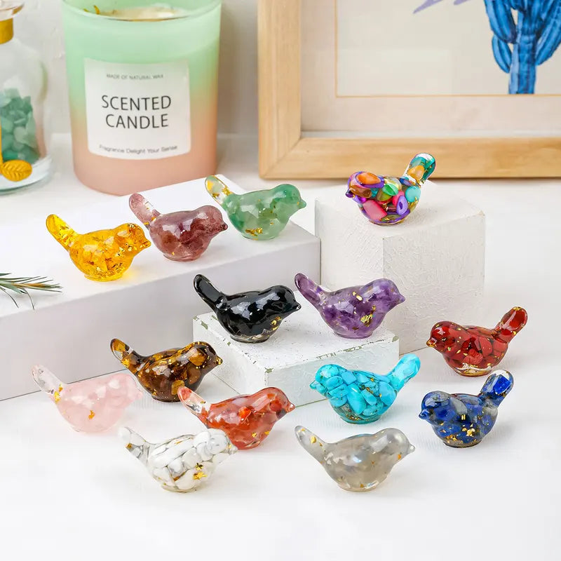 Natural Crystal Bird Sculpture Reiki Stone Figurine Feng Shui Garden Decor