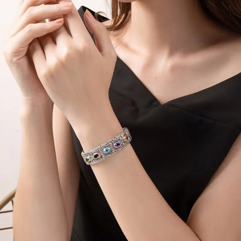 Silver Gemstone Bracelet for Women Wedding Jewelry Gift for Girlfriend