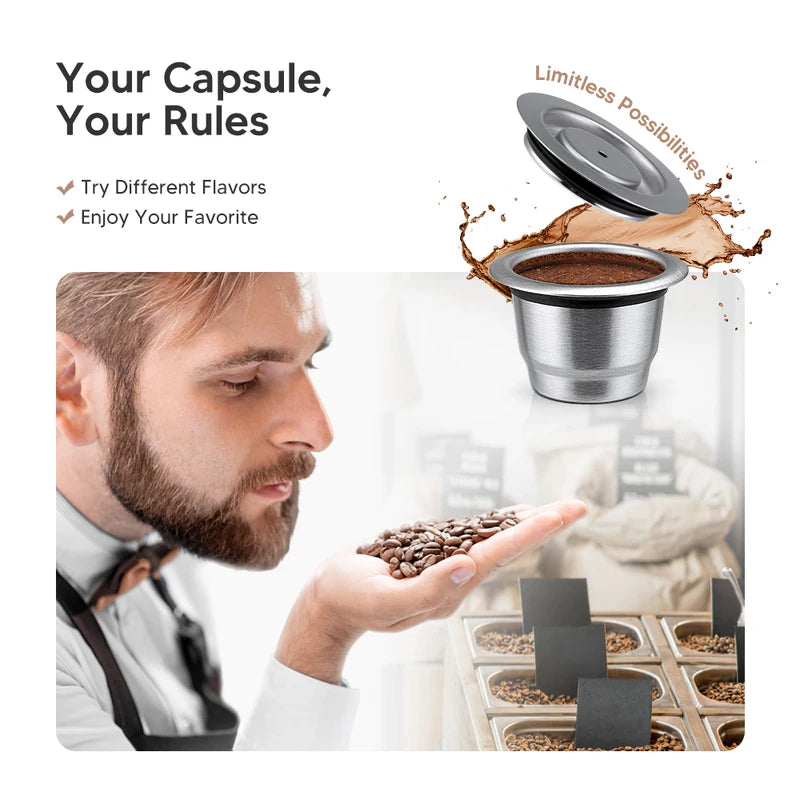 Reusable Coffee Capsules for Nespresso - Stainless Steel Espresso Pods - Upgraded Design
