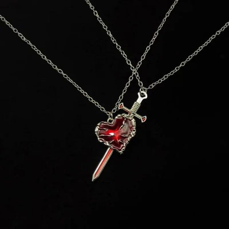 Elegant Sword Heart Necklace Set for Men and Women - Couple Gift Jewelry
