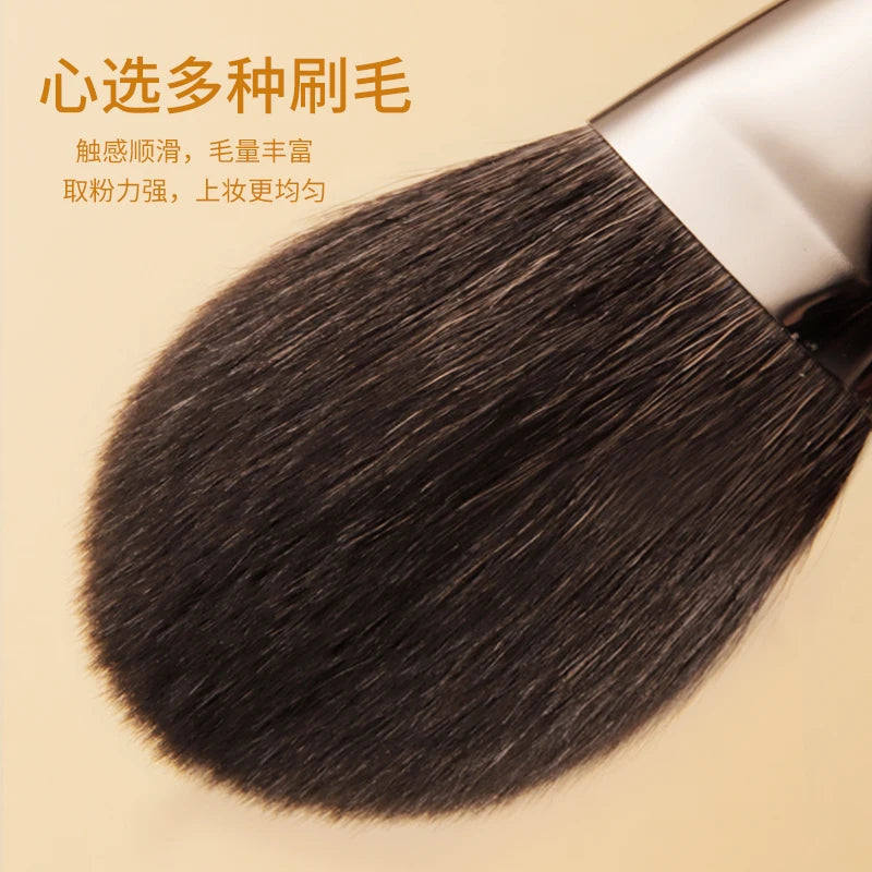 Flat Top Blush Brush - Natural Goat Hair Dense Fluffy Cheek Makeup Tool with Wooden Handle