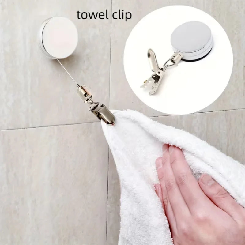 Automatic Retractable Towel Rack No Punching Wall Hanging Towel Holder Self-Adhesive