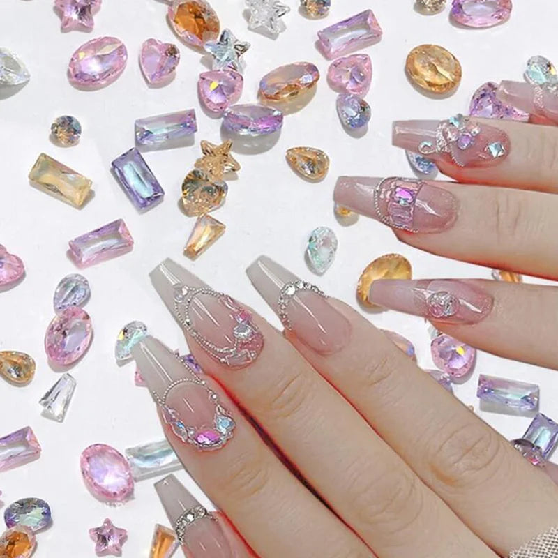 50Pcs Nail Art Charms Mini Zircon Sparkle Mix Shapes for Manicure & DIY Decoration