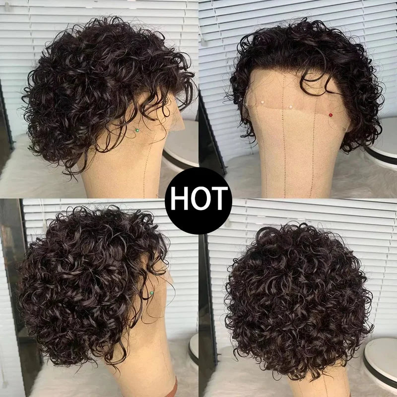 Pixie Cut Human Hair Wig 13x1 Lace Frontal Short Bob for Black Women