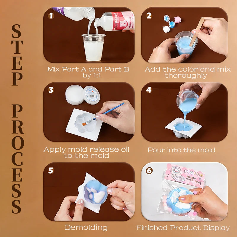 DIY Liquid Silicone Squishy Kit Set - Kawaii Cat Paw & Cartoon Characters