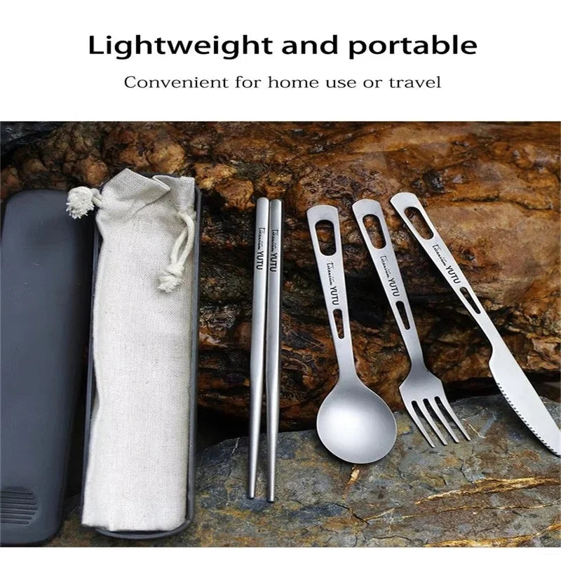 Titanium Camping Utensil Set - Portable Frosted Knife Fork Spoon Chopsticks