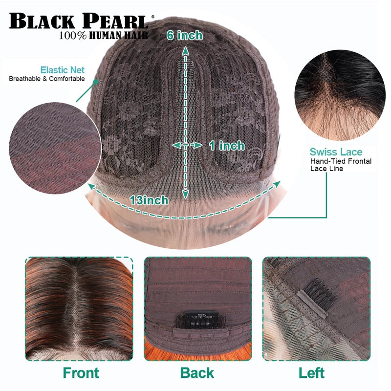 Black Pearl Lace Front Human Hair Wig Short Straight Bob Glueless Wig for Easy Styling