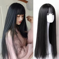 Black Long Straight Synthetic Wig for Halloween Cosplay & Daily Wear - High-Temperature Hair Accessory
