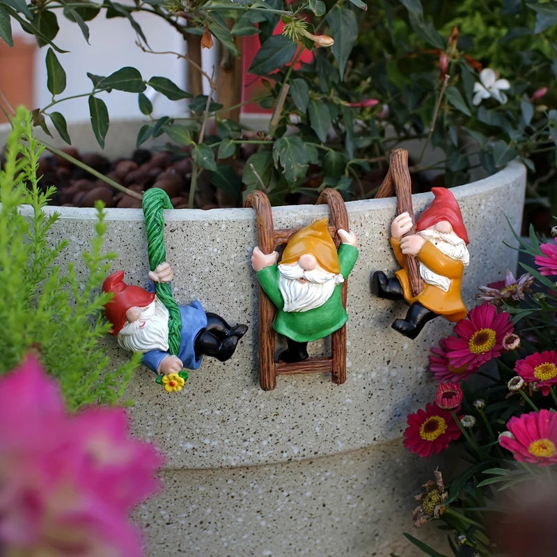 Mini Gnome Climbing Statues Set for Garden & Home Decor - Resin Fairy Figurines