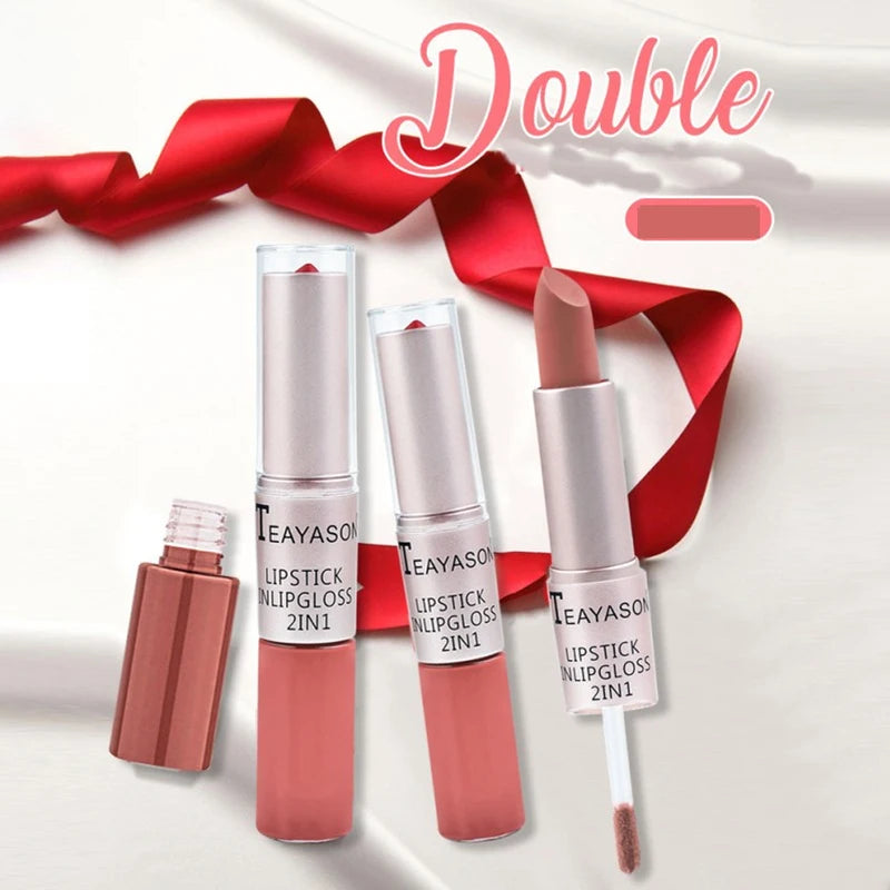Double-Ended Velvet Matte Lipstick Pen - Long-Lasting, Non-Transfer, Brightening Lip Color
