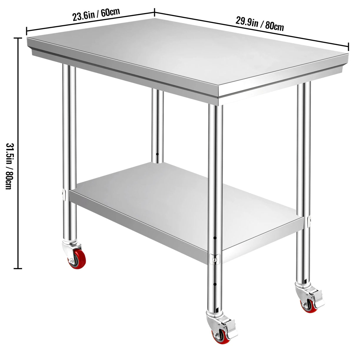 Stainless Steel Kitchen Prep Table with Casters & Backsplash, Load Capacity 100-300KG