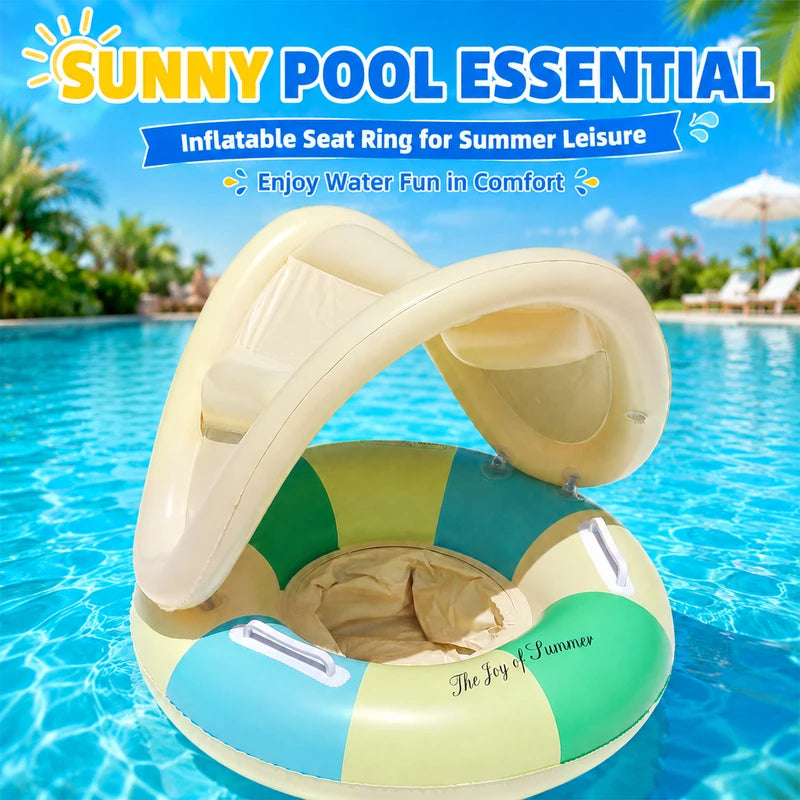 Inflatable Pool Float Ring with Handles & Sunshade - Multiple Colors