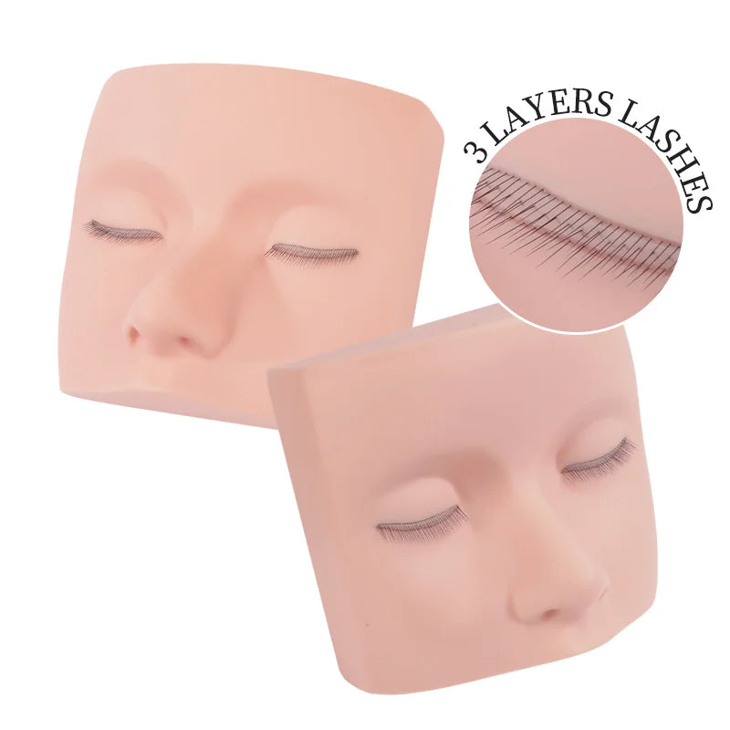 Silicone Eyelash Extension Practice Head with Realistic 3-Layer Lashes