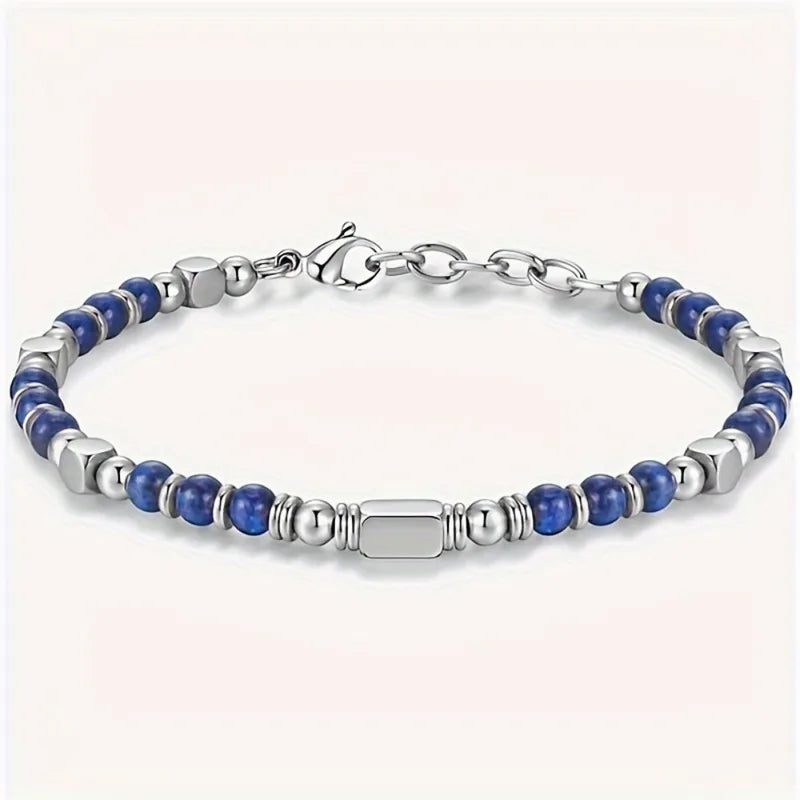 Boho Style Synthetic Stone Bracelet - Handmade Lapis Lazuli Bangle for Women