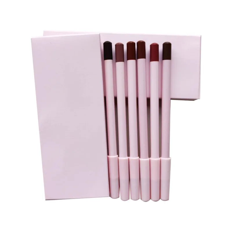 Vegan Lip Liner Pencil Set 6 Colors Matte Non-Stick Lipstick Makeup Kit