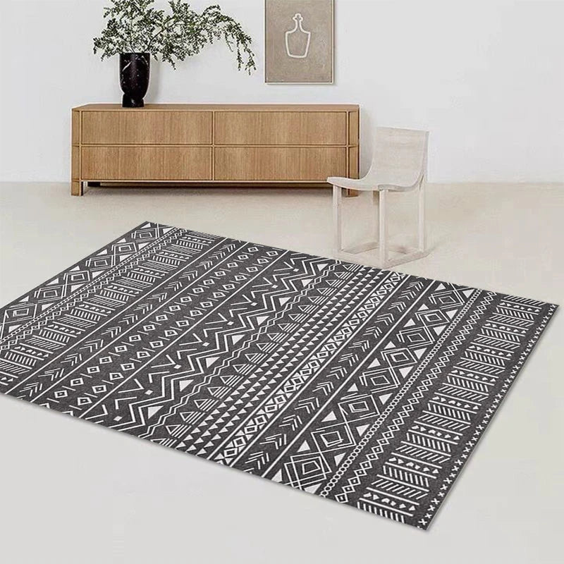 Machine Washable Geometric Rug Non-Slip Foldable Carpet for Living Room & Bedroom