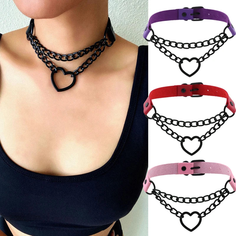 Black Choker Necklace for Women Gothic Heart Chain Collar Punk Kawaii Halloween Jewelry