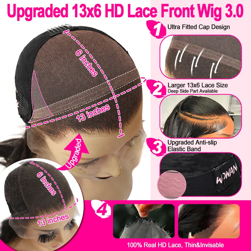 Highlight Colored Wig 34 Inch Body Wave Human Hair Lace Frontal Wig - Melt Skin HD Lace