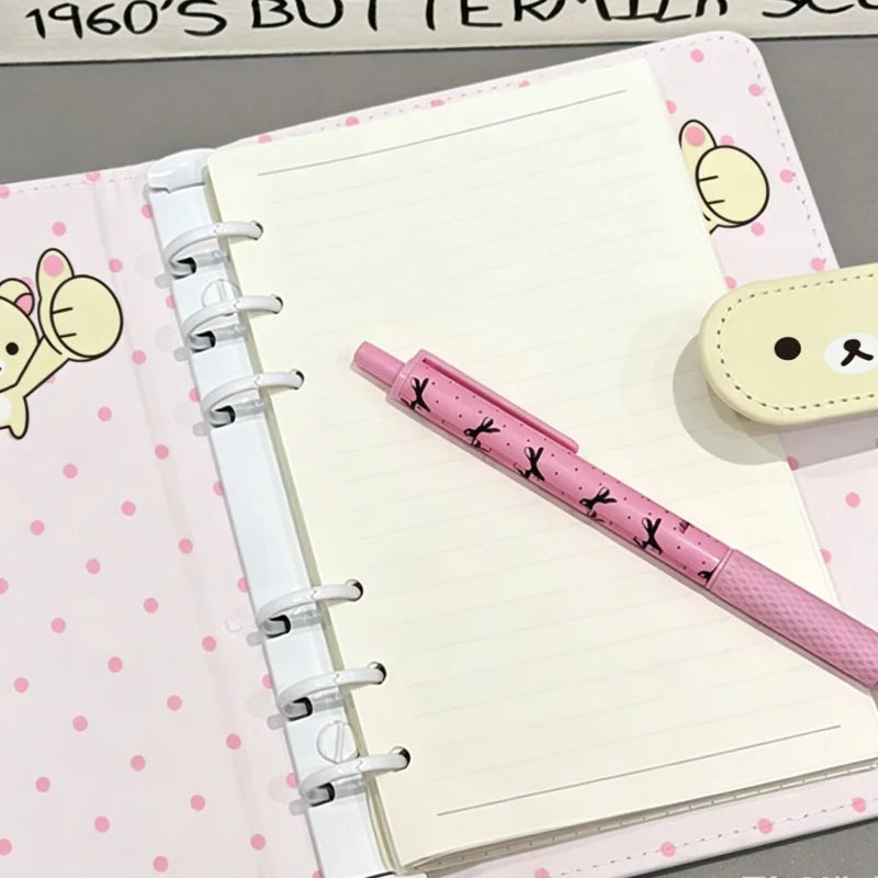 Cute Rilakkuma Pink Polka Dot Notepad - Detachable A6 Loose Leaf Stationery