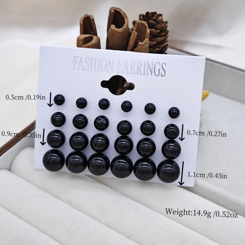 12-Pair Pearl Imitation Women's Earring Set with Classic Jewelry Style
