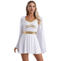 Women’s Halloween Cosplay Costume Dress with Chiffon Cape & Metallic Trim