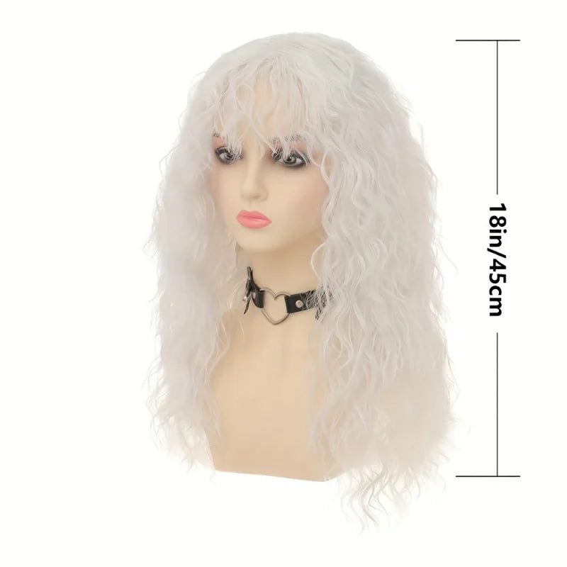 Long Curly Wigs for Women - Synthetic Layered Wavy Hair with Bangs