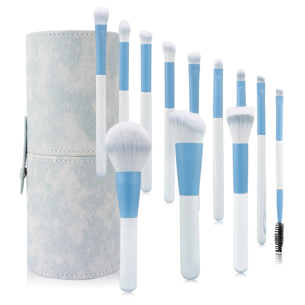 12-Piece Makeup Brush Set with Synthetic Nylon Bristles and Wooden Handles