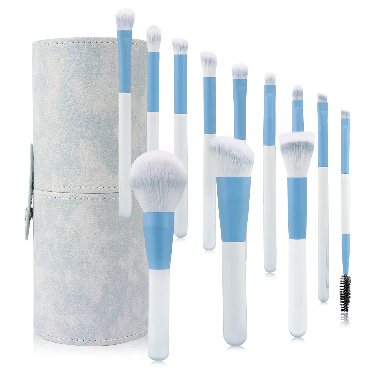 12-Piece Makeup Brush Set with Synthetic Nylon Bristles and Wooden Handles