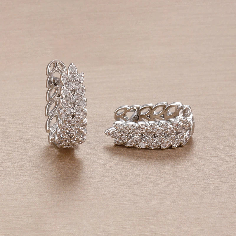 Sparkling Crystal Zircon Wheat Hoop Earrings Stainless Steel Gold Color Jewelry