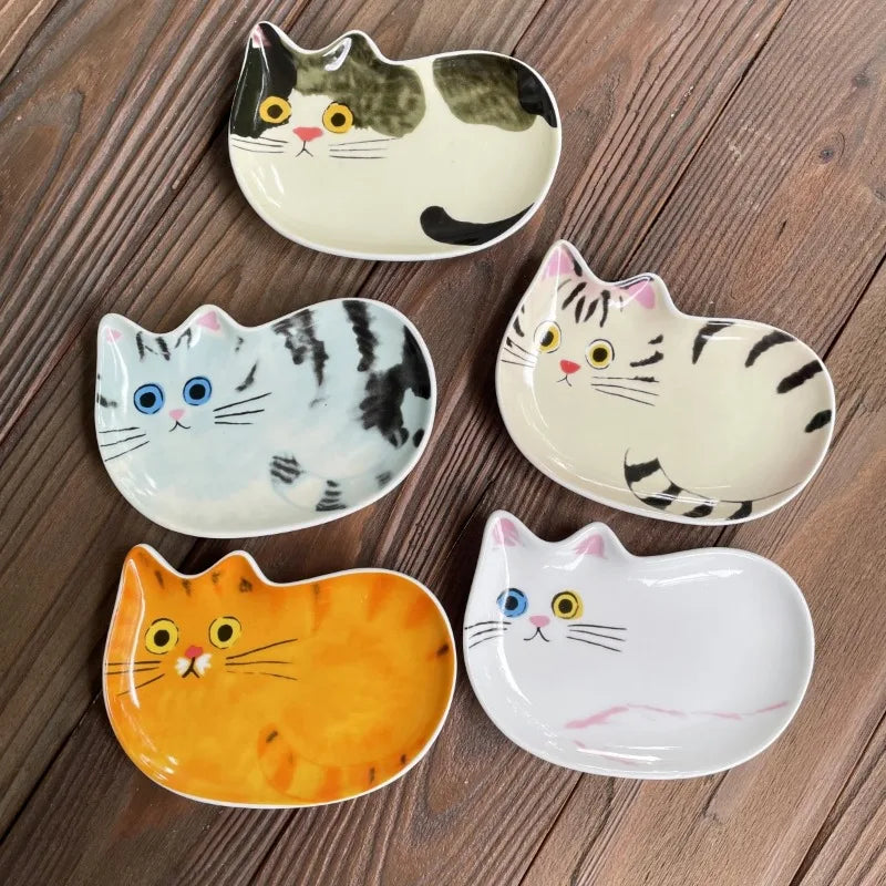 Cute Cat Face Ceramic Sauce Dish Small Tableware for Kitchen Home