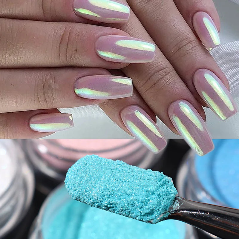 10pcs Iridescent Mermaid Nail Powder Set for Art & Manicure