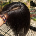 Human Hair Topper with Silk Base 9x13cm, Free Part, 4 Clips, Natural Scalp