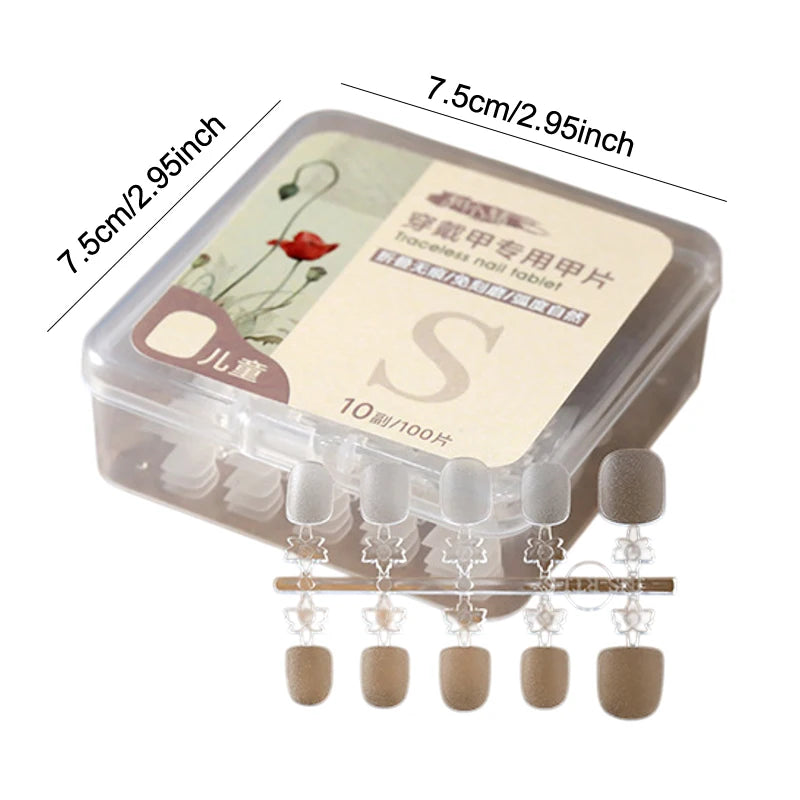 Kids Fake Nail Tips Set - 100 Clear Short Press-On Nails for Children’s Manicure