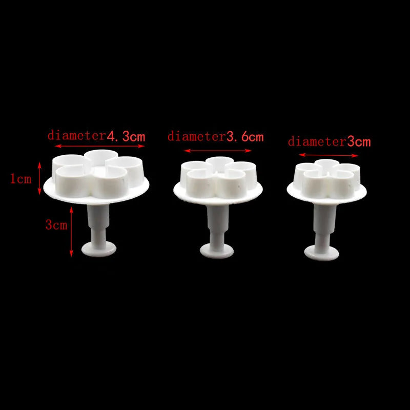 3-Pack Flower Plunger Cookie Cutters for Cake Decorating & Fondant